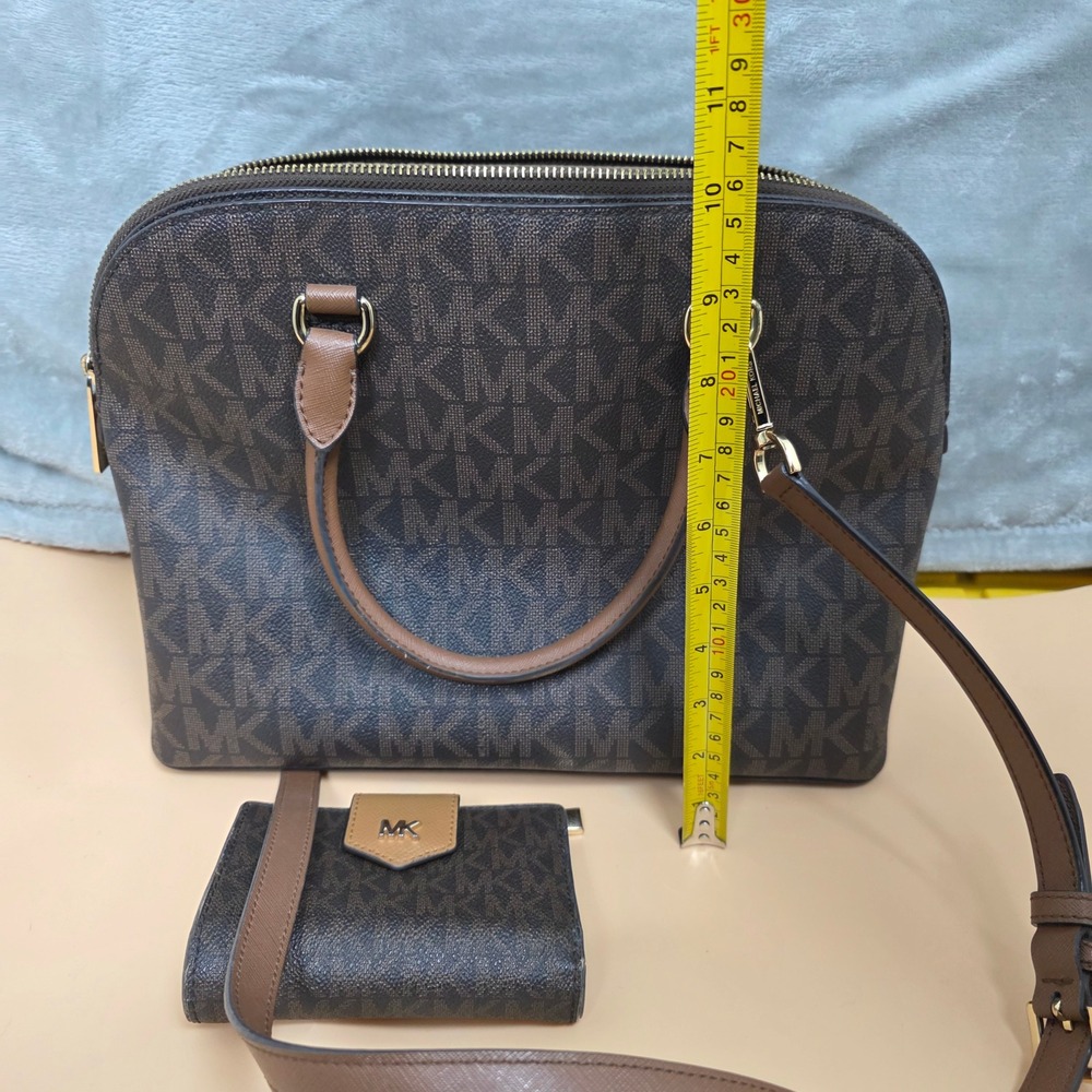 Michael Kors Signature Monogram Satchel‎ Handbag & Wallet Set Brown - Picture 13 of 13